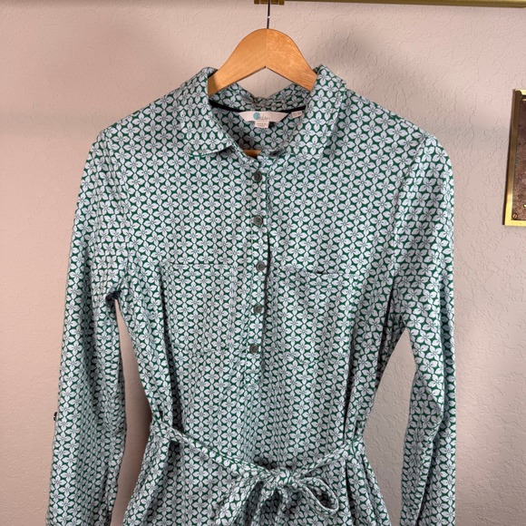 Boden Green White Geometric Floral Cotton Jersey Shirt Dress Tie Waist US 4R - Picture 4 of 11